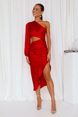 Secret To Tell Satin Midi Dress Red
