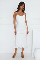 We Want You Lace Satin Midi Dress White