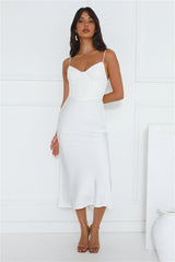 We Want You Lace Satin Midi Dress White