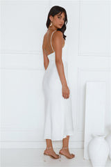 We Want You Lace Satin Midi Dress White