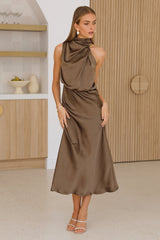 Switch Over Satin Maxi Dress Brown