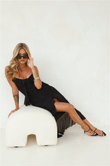 Hotel Flowers Frill Maxi Dress Black
