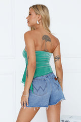 Chicago Nights Strapless Glitter Crop Top Green