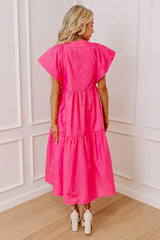 Subtle Charm Button Down Midi Dress in Pink