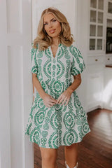 Sunny Outlook Eyelet Mini Dress in Green