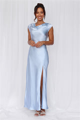 The Valentina Cap Sleeve Satin Maxi Dress Blue
