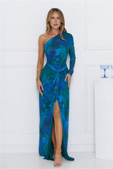Natural Goddess One Shoulder Maxi Dress Teal