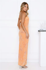 Downtown Glow Sequin Strapless Maxi Dress Orange