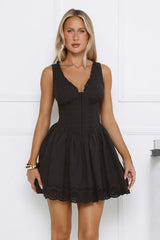 Be Mine Main Embroidered Mini Dress Black