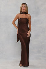 Satin Neck Scarf Chocolate Brown
