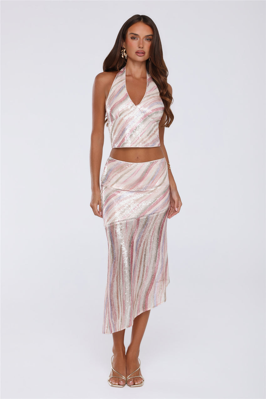 Sparkle Vibes Only Sequin Midi Skirt Multi