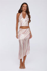 Sparkle Vibes Only Sequin Midi Skirt Multi