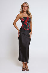 Satin Slip Maxi Skirt Black