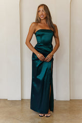 Soulmate Magic Strapless Satin Maxi Dress Green