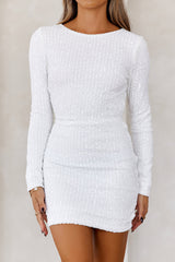 Formal Sparkle Long Sleeve Sequin Mini Dress White
