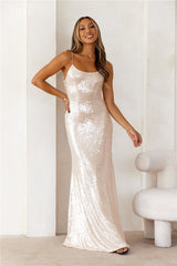 The Muse Sequin Maxi Dress Beige
