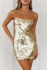 Glistening Goddess Sequin Mini Dress Gold