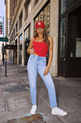 BASE Luxe Rib Simple Silhouette Halter Top Red