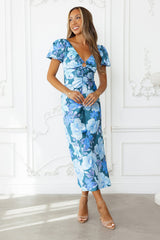 Noir Flower Midi Dress Blue