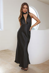 Slip On Class Satin Maxi Dress Black