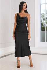 Silky Touch Satin Midi Dress Black