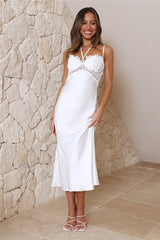 Giving Sultry Satin Midi Dress White
