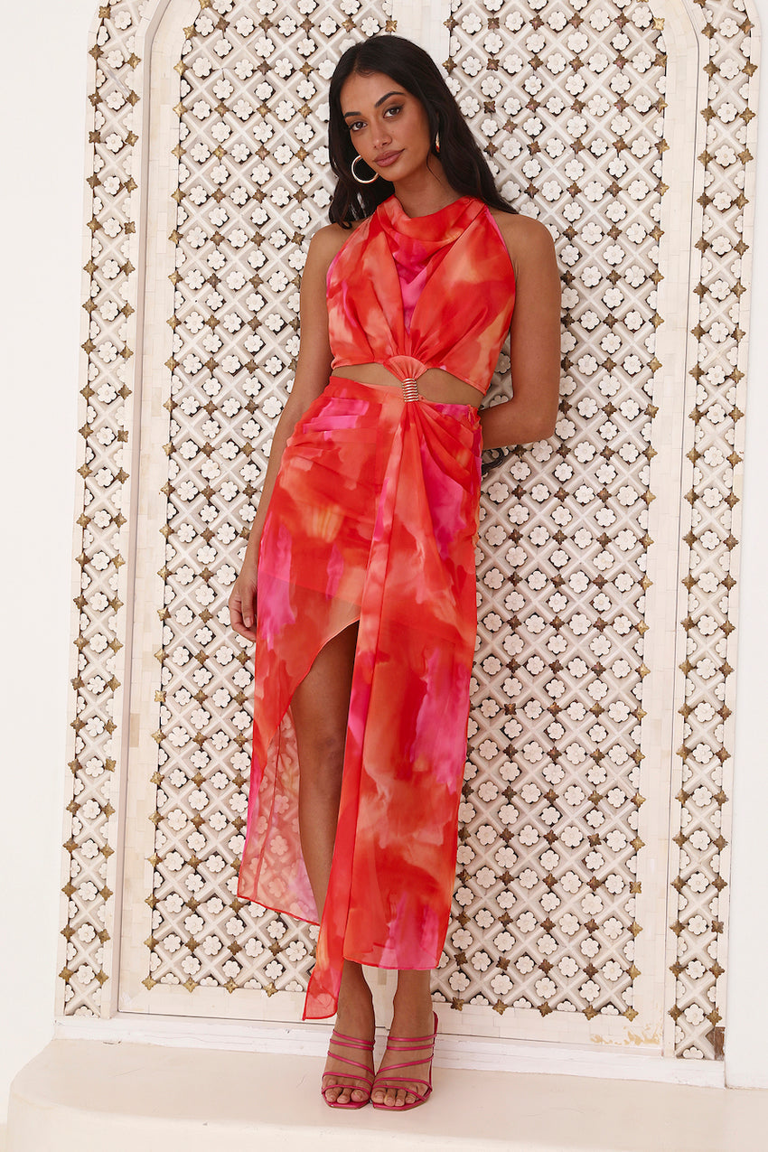 Golden Hour Drinks Midi Dress Orange