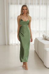 Grandest Entrance Satin Maxi Dress Olive