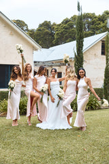 The Felicity Strapless Satin Maxi Dress Pink