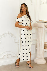 Meet Your Dream Off Shoulder Satin Midi Dress Ivory