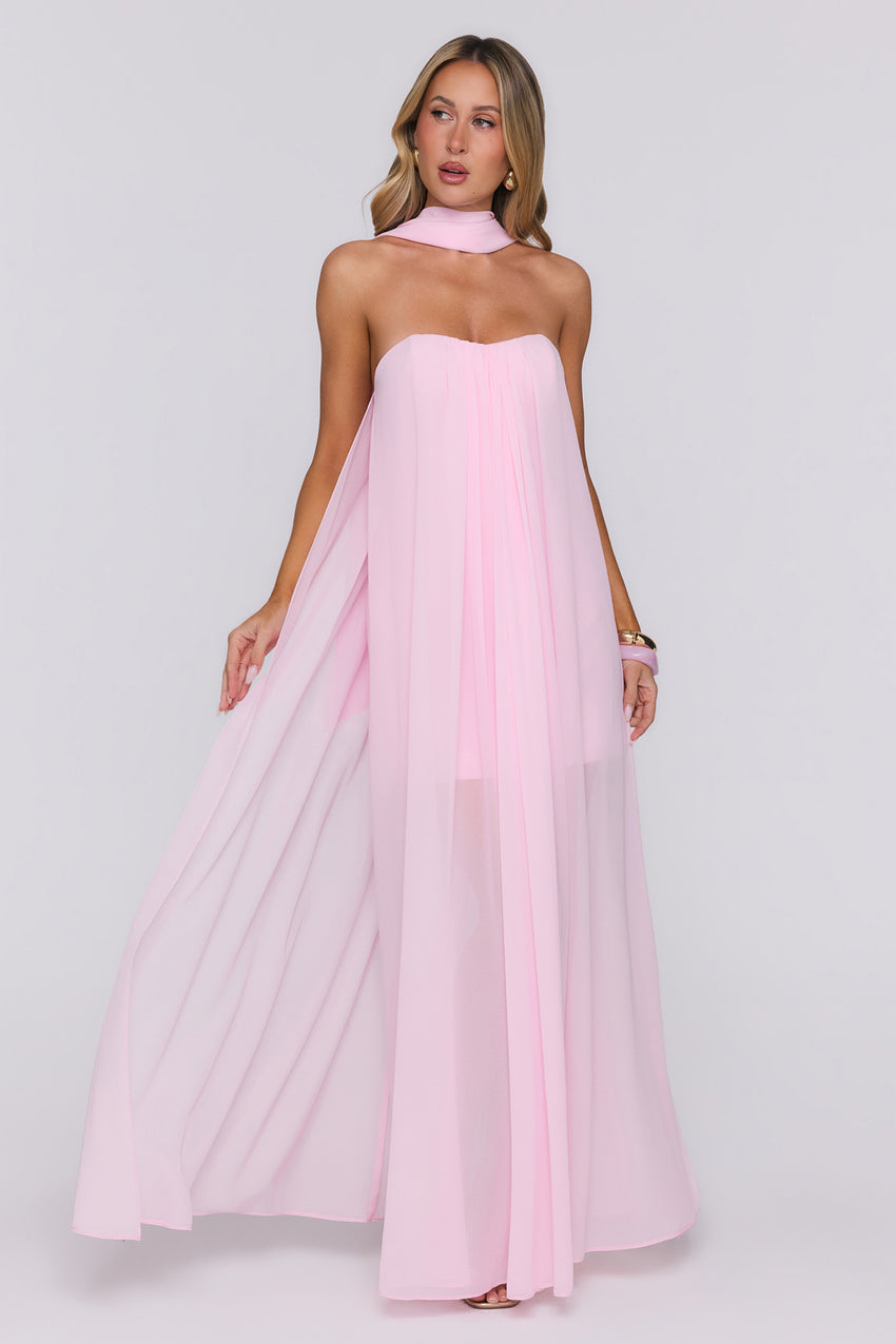 Silken Glow Strapless Maxi Dress Pink