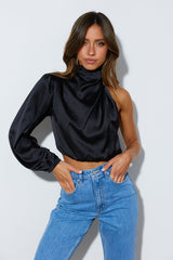 Love Deborah Satin Crop Top Black