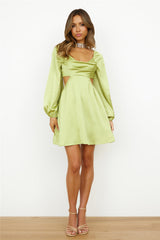Done With You Satin Dress Lime
