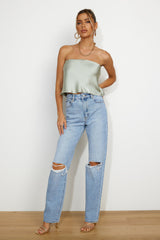 Fresh Style Satin Top Sage