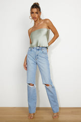 Fresh Style Satin Top Sage