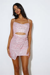 Twisted Shine Sequin Mini Dress Pink