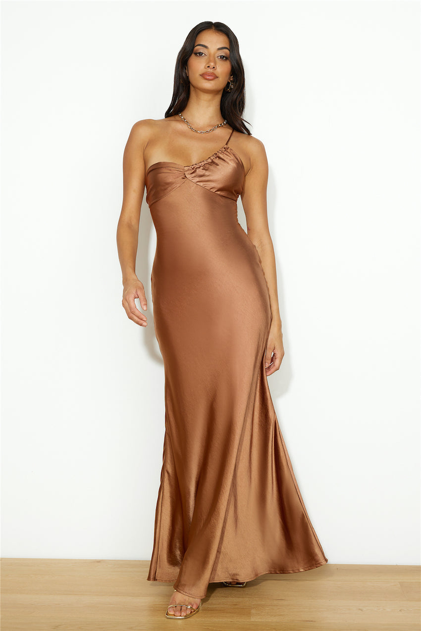 Silk Statement Satin Maxi Dress Brown