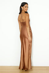 Silk Statement Satin Maxi Dress Brown