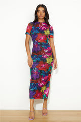RUNAWAY Romance Midi Mesh Dress Black Floral