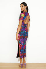 RUNAWAY Romance Midi Mesh Dress Black Floral