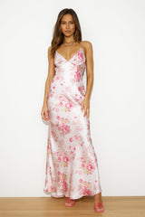 Blooming Passions Satin Maxi Dress Pink