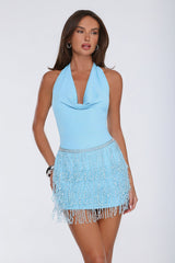 Classiest Soirée Halter Mini Dress Blue