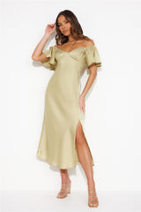 Romance In The Air Satin Midi Dress Matcha