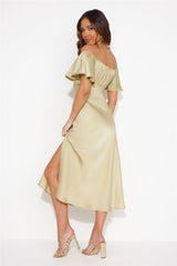 Romance In The Air Satin Midi Dress Matcha