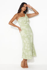 Star Sign Tells One Shoulder Midi Dress Green