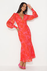 Brightest Feel Long Sleeves Maxi Dress Red
