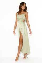 The One I Want Satin Maxi Dress Lime