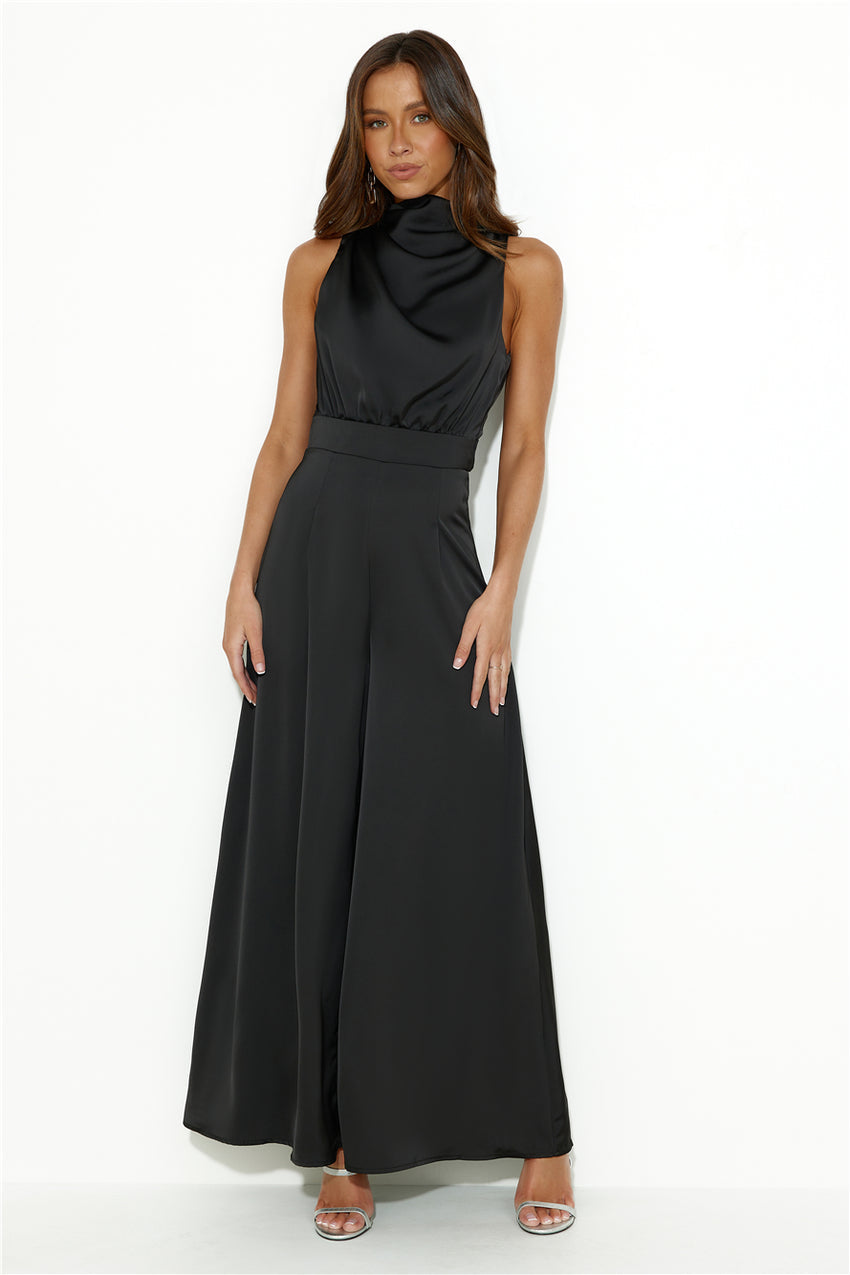 Ready Set Style Satin Jumpsuit Black