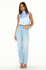Parties After Work Satin Crop Top Blue