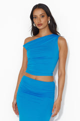 Ignite Love Off Shoulder Crop Top Blue